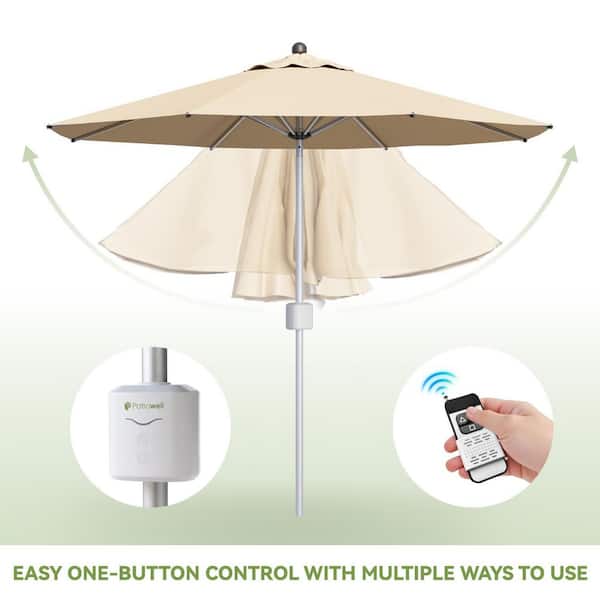 9 ft. Motorized Patio Umbrella, Remote Outdoor Umbrella with Heavy Duty Aluminum Frame, Beige
