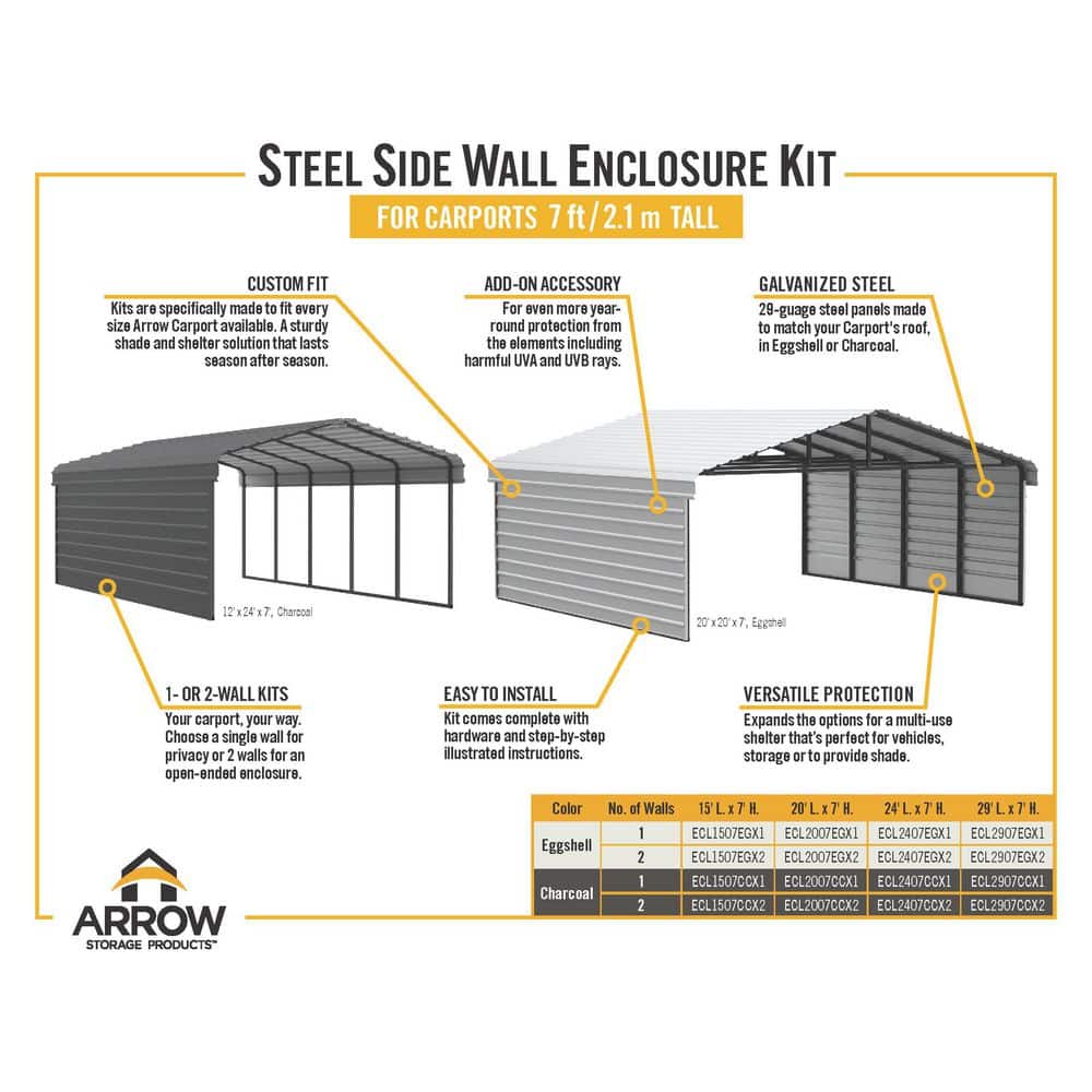 20 x 29 ft Eggshell Steel Carport Kit with Enclosure