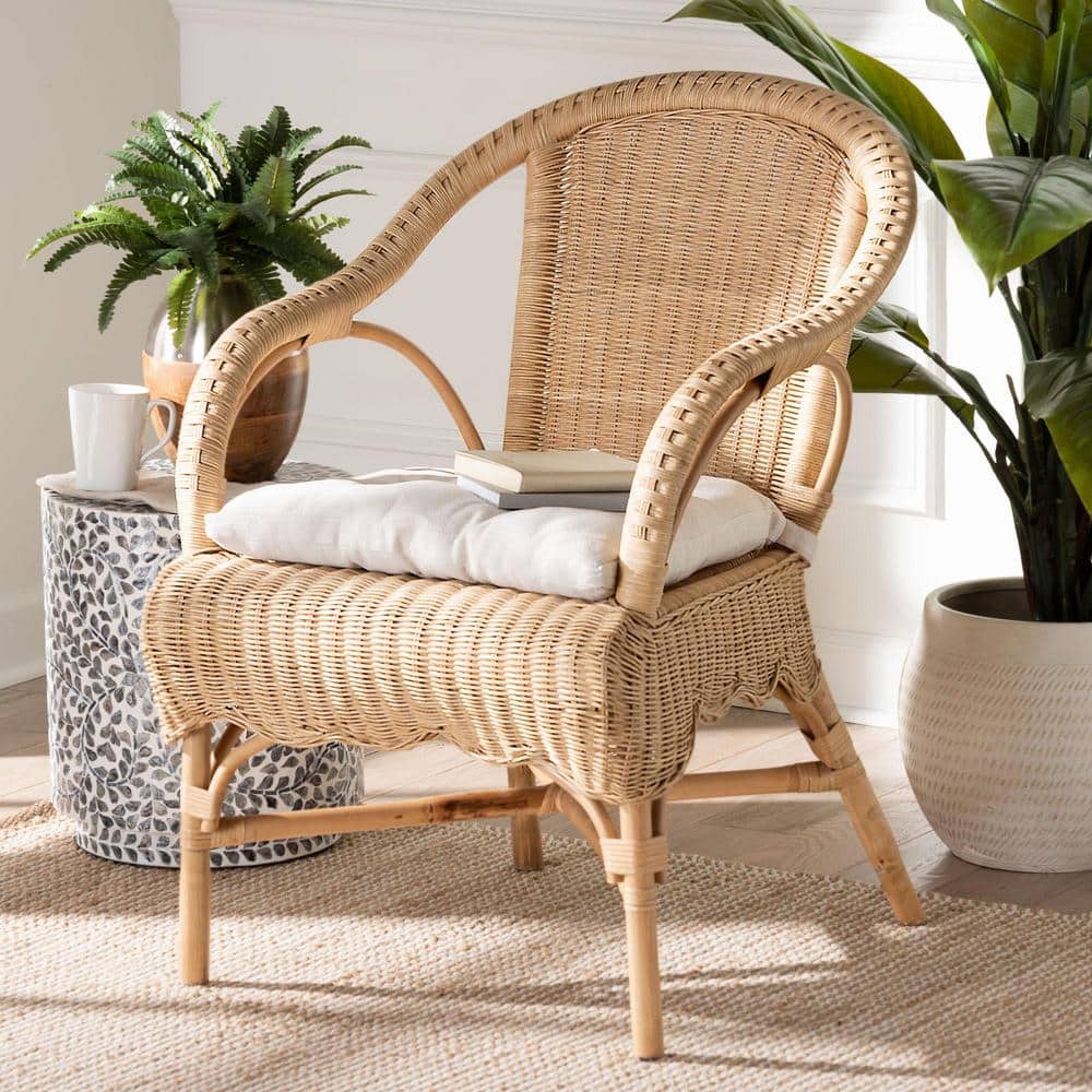 Natural Rattan Low Dining Chair with White Cushion