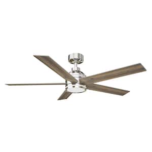 Ashburrow 52 in. Indoor Brushed Nickel Ceiling Fan with Adjustable White LED Down and Upper Accent Light with Remote