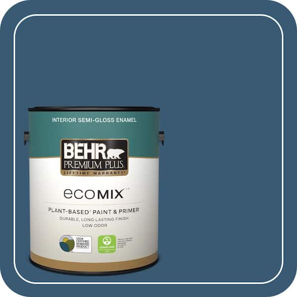 1 gal. #M500-6 Express Blue Semi-Gloss Enamel EcoMix Plant-Based Interior Paint & Primer