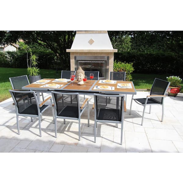 BELLINI HOME AND GARDENS Plymouth Light Gray 9-Piece Aluminum Outdoor Dining Set with Sling Set in Castaway