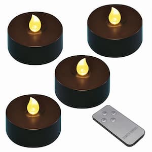 Black Battery Operated Extra Large Tea Lights with Remote Control and 2-Timers (4-Count)