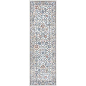 Wilton Collection 2 ft. 3 in. x 7 ft. 3 in. White Floral Pattern Persian Area Rug