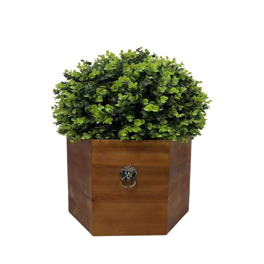 Natural Lifelike 24 in. Ball Topiary in Redwood Pot, Artificial Faux Plant,