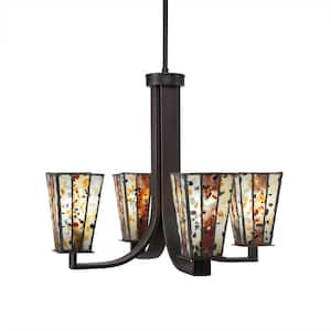 Aspen 4-Light Dark Granite Chandelier, Square Chandelier with 5" Square Fiesta Art Glass Glass Shades, No bulbs included