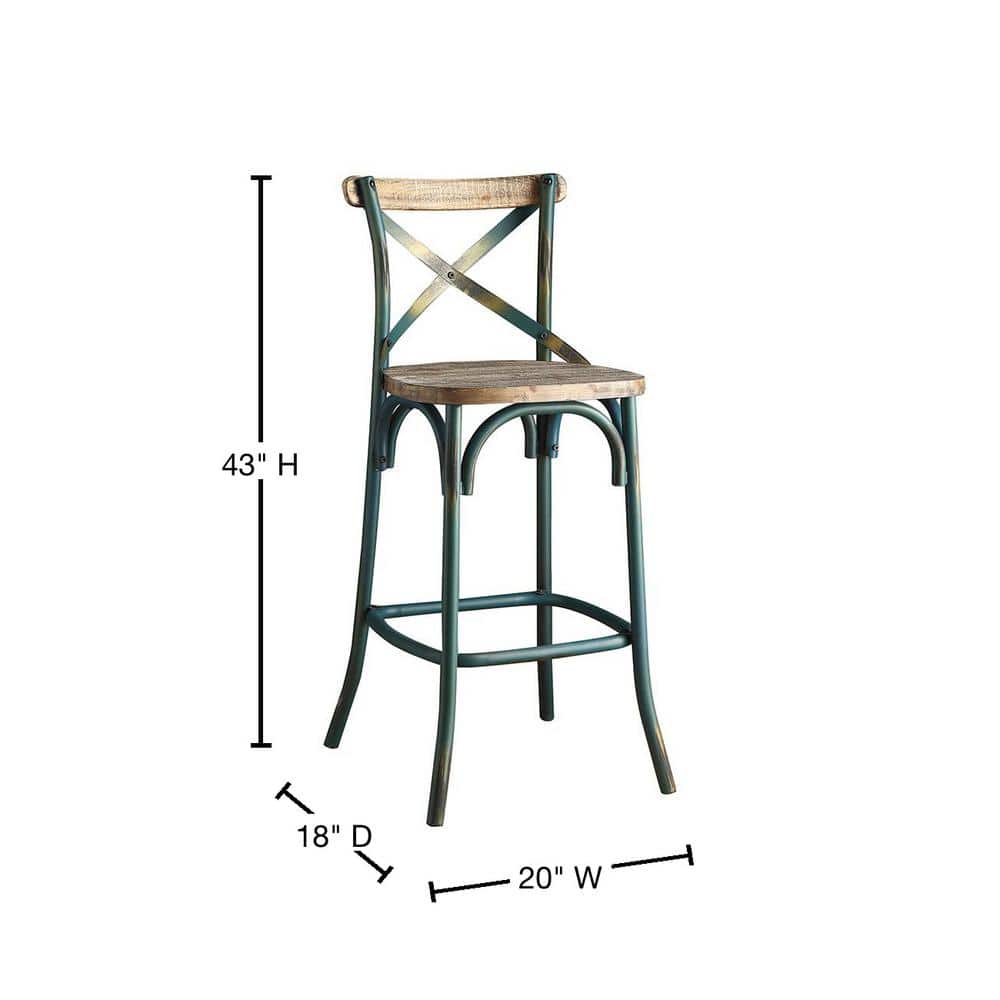 Antique Turquoise & Oak Industrial Metal Bar Chair, 43"