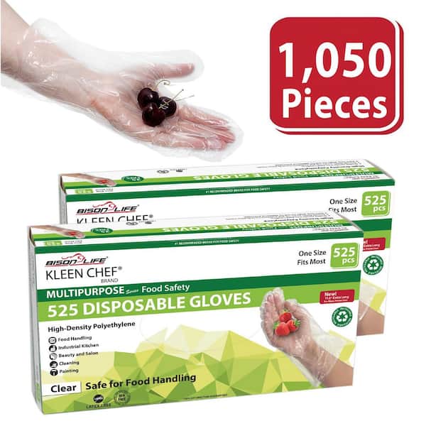 1 Size Fits Most, Disposable Food Handling Long Cuff Poly Gloves (525/Box, 2-Pack)