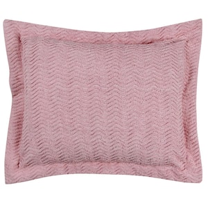 Natick Collection in Wavy Channel Stripes Design Pink Standard 100% Cotton Tufted Chenille Sham
