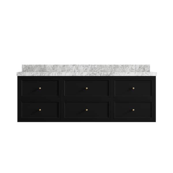 Willow Collections Roswell 72 in. Double Sink Freestanding Black Bath Vanity with Carrara Marble Top