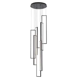 7-Lights Dimmable Integrated LED Black Chandeleir for Living Room Stairs Entryway High Ceiling Chandelier