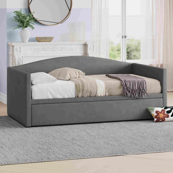 Gray Twin Size Daybed with Extended Pop Up Trundle