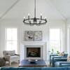ADSENSTY 6-Light Black Dimmable Candle Style Round Wagon Wheel Chandelier for Kitchen Island with no bulbs included HD5-6-B-D0181