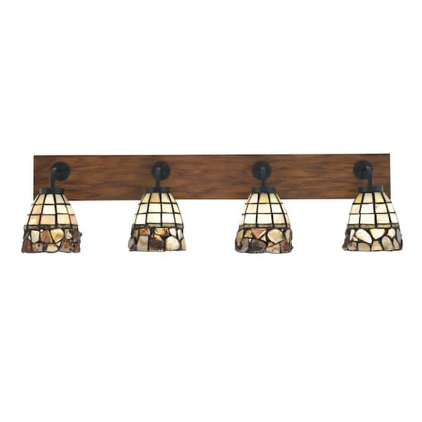 Unbranded Kirby 36.25 in. 4 Light Black & Painted Wood-look Vanity Light with 7 in. Cobblestone Art Glass Shades No Bulbs Included