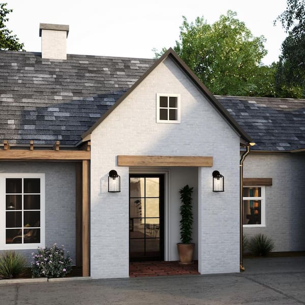 Botta Collection 1-Light Antique Bronze Clear Seeded Glass Farmhouse Outdoor Large Wall Lantern Light