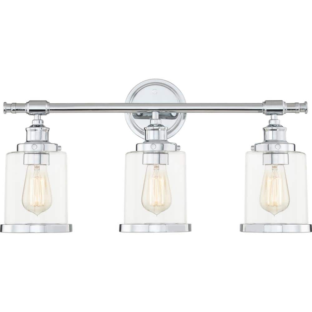 Polished Chrome 3-Light Dimmable Vanity Light with Glass Shades