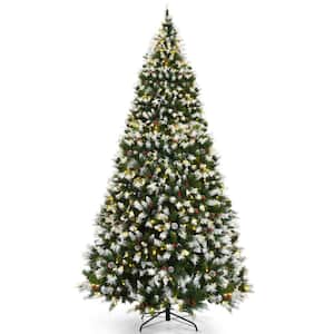 9 FT Pre-lit Snow Sprayed Artificial Christmas Tree Xmas Tree w/LED Lights
