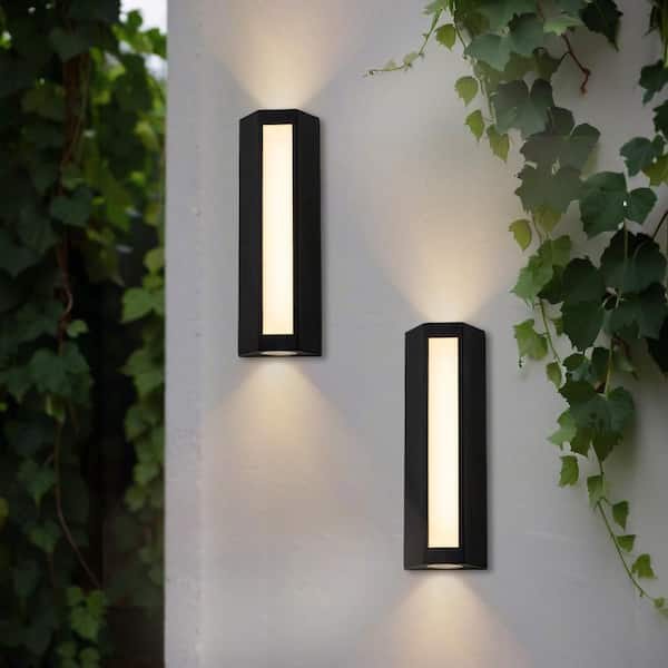 Black Outdoor Integrated Led Wall Sconce Set of 2-11.8 in. Dimmable, Hardwired, 3000K Warm White