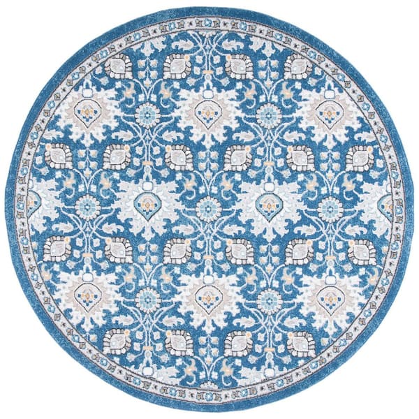 Liberty 7 ft. x 7 ft. Dark Blue/Ivory Geometric Floral Round Area Rug