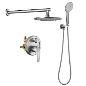 Single Handle 5-Spray High Pressure Shower Faucet with 9 in. Rain Shower Head in Brushed Nickel (Valve Included)