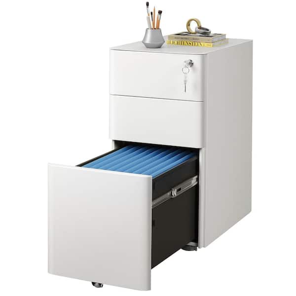 White 23 in. Upscale 3-Drawer Slim Vertical File Cabinet, Office File Storage Cabinets (Fully Assembled Except Casters)