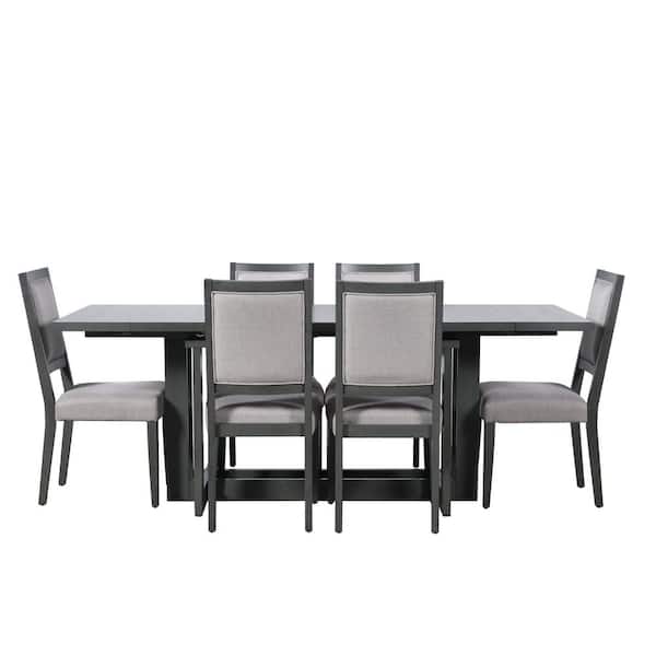 Harper & Bright Designs Rustic 7-Piece Gray Extendable Rectangle