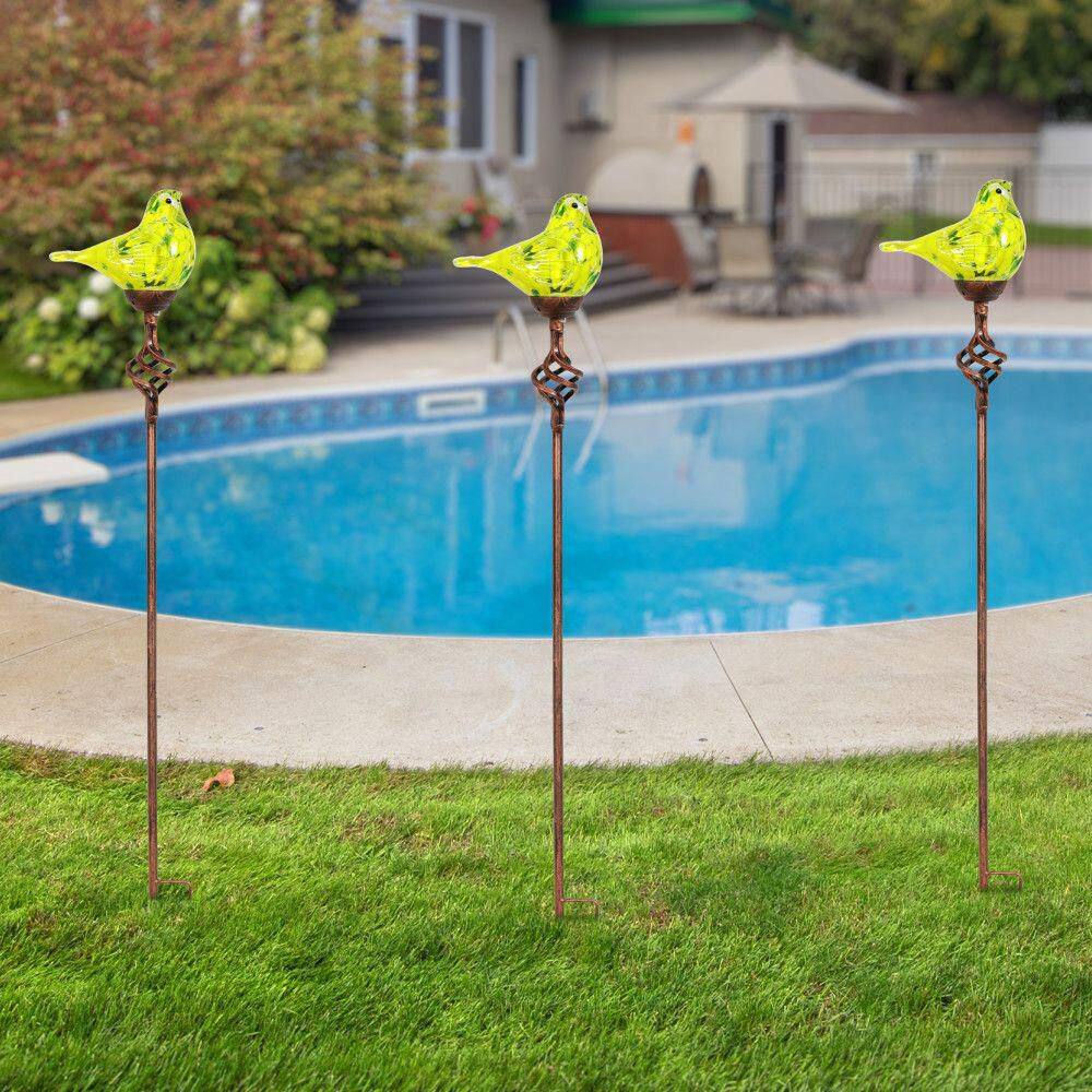 Yellow Hand Blown Glass Bird Solar Garden Stake