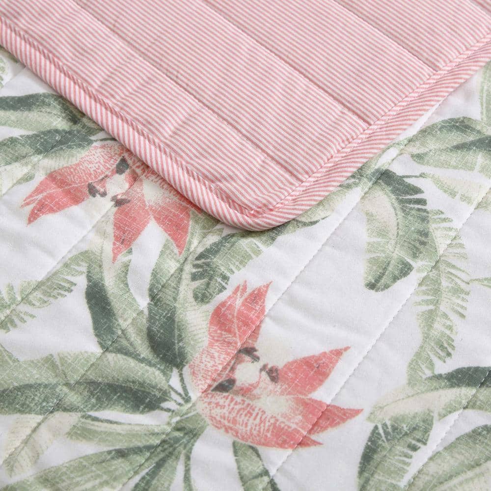 Full White Cotton Reversible Quilt Set with Botanical Print
