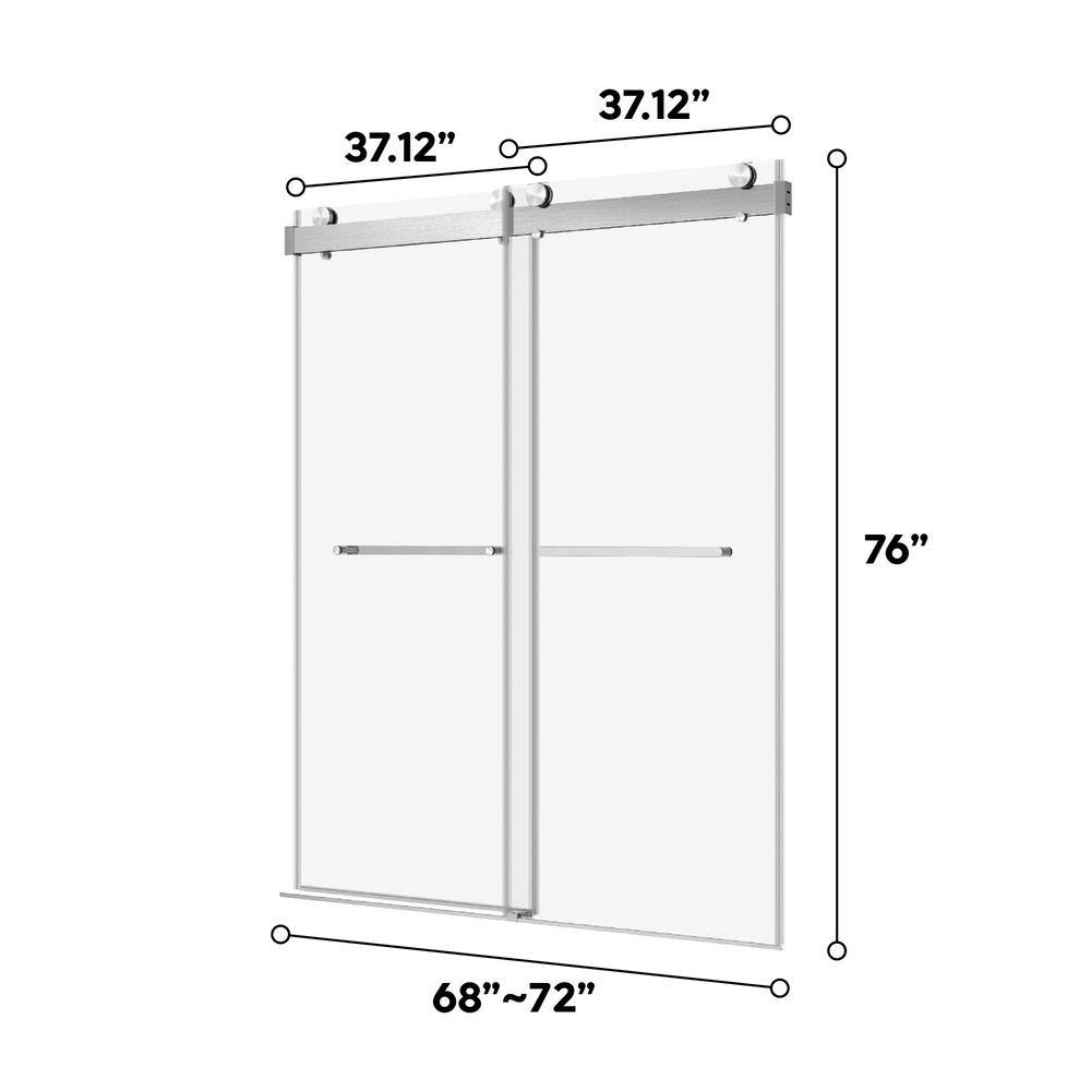72" Frameless Clear Glass Sliding Shower Door with Brushed Nickel Finish