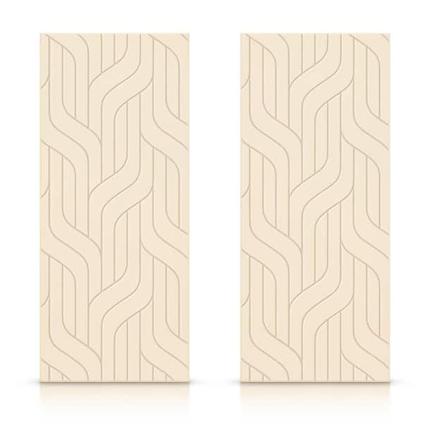 CALHOME 60 in. x 80 in. Hollow Core Beige Painted Composite MDF Interior Double Closet Sliding Doors