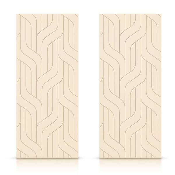 CALHOME 84 in. x 96 in. Hollow Core Beige Painted Composite MDF Interior Double Closet Sliding Doors