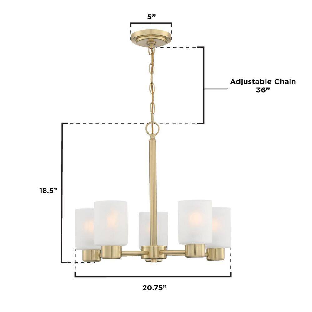 Champagne Brass 5-Light Chandelier with Frosted Glass Shades