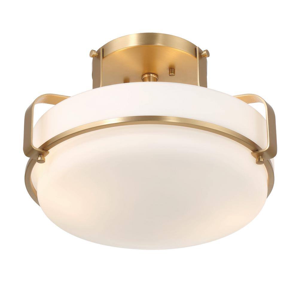 Allegra White and Gold Glass Drum Semi-Flush Mount Light