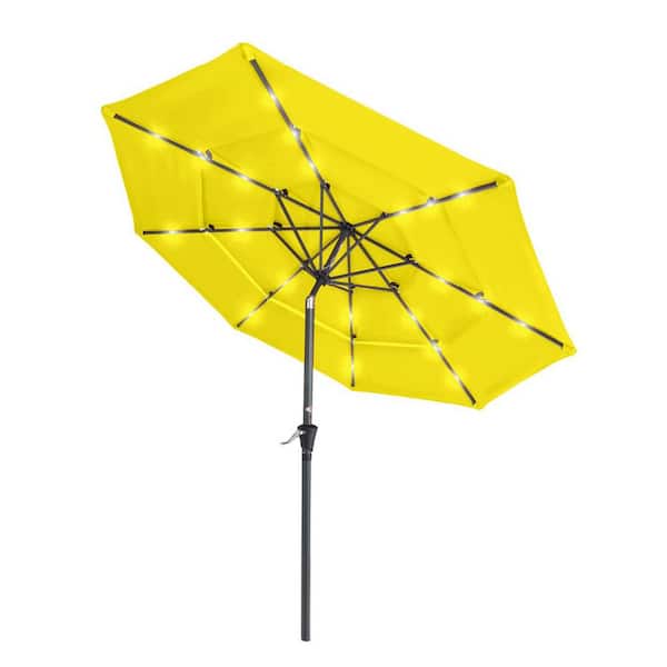 Unbranded 10 ft. Steel Market Solar Patio Umbrella in Yellow with Push Button Tilt