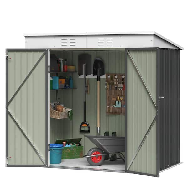 Tozey 6 ft. W x 4 ft. D Metal Shed Dark Gray Slanted-Roof Shed Galvanized for Outdoor Storage 24 sq. ft.