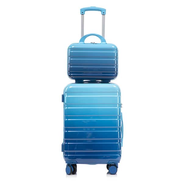 2-Pieces Navy/Light Blue Polycarbonate Luggage Set with Gradient Color and Combination Lock