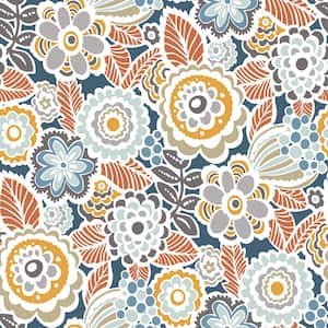 Lucy Navy Floral Navy Paper Strippable Roll (Covers 56.4 sq. ft.)