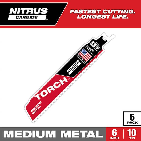 6 in. 10 TPI TORCH Nitrus Carbide Teeth Medium Metal Cutting SAWZALL Reciprocating Saw Blade (5-Pack)