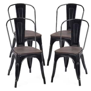 Black Metal Wood Stackable Dining Chair Bistro Side Stool (Set of 4)