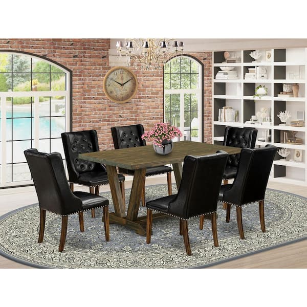East West Furniture 7-Piece Multi-Color Solid Wood Top-Button Tufted Upholstered Dining Room Set-Seats 4