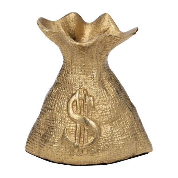 Gold 6.75 in. x 7 in. Metal Textured Money Bag Figurine