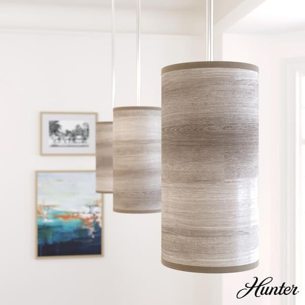 Hunter Solhaven 1-Light Brushed Nickel Island Mini-Pendant Light with Hardback Shade