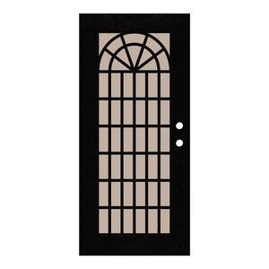 36 in. x 80 in. Trellis Black Right-Hand Surface Mount Security Door with Desert Sand Perforated Metal Screen
