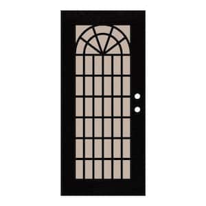 Trellis 30 in. x 80 in. Right Hand/Outswing Black Aluminum Security Door with Desert Sand Perforated Metal Screen