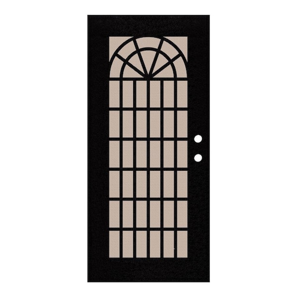 Unique Home Designs Trellis 32 in. x 80 in. Right Hand/Outswing Black Aluminum Security Door with Desert Sand Perforated Metal Screen