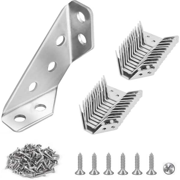 2-7/16" Stainless Steel Universal Corner Connectors, Triangular Support Brackets for Wood Furniture with Screws, 24-Pack