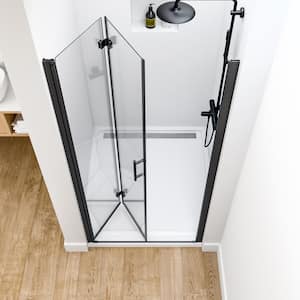 30 to 31-3/8 in. W x 72 in. H Bi-Fold Semi-Frameless Shower Door in Matte Black Finish with SGCC Certified Clear Glass