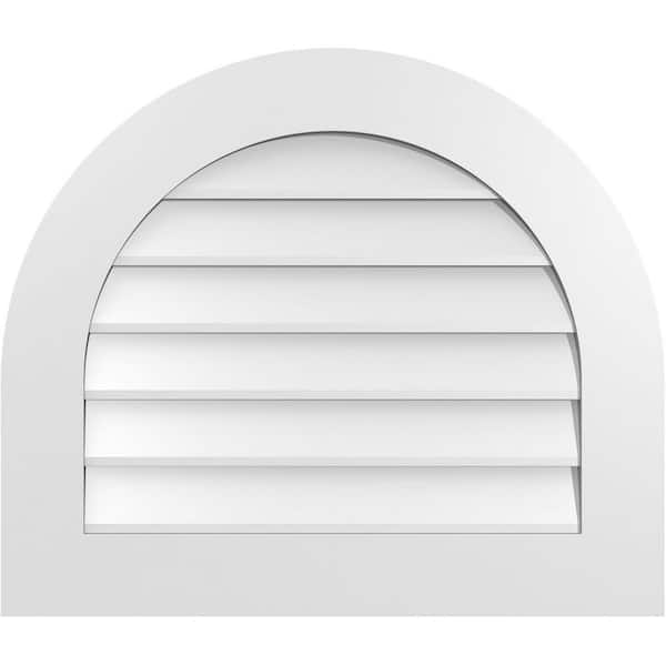 Ekena Millwork 28 in. x 24 in. Round Top White PVC Paintable Gable Louver Vent Non-Functional