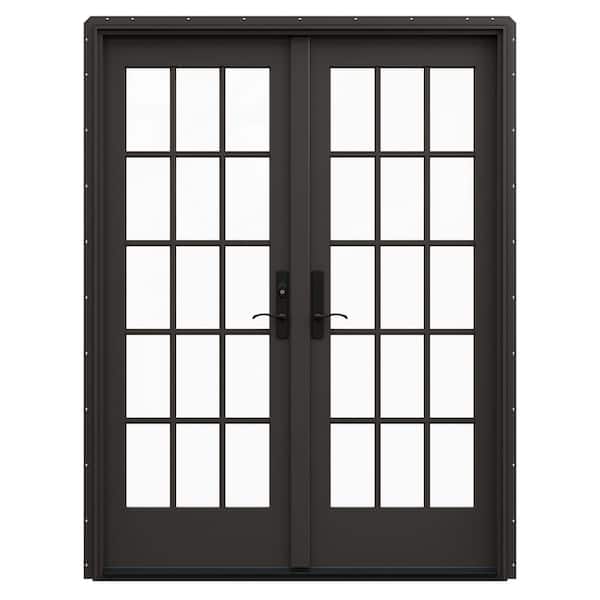 W5500 60 x 80 Left-Hand/Inswing Low-E Chestnut Bronze Clad Wood Double Prehung Patio Door with Fruitwood Interior