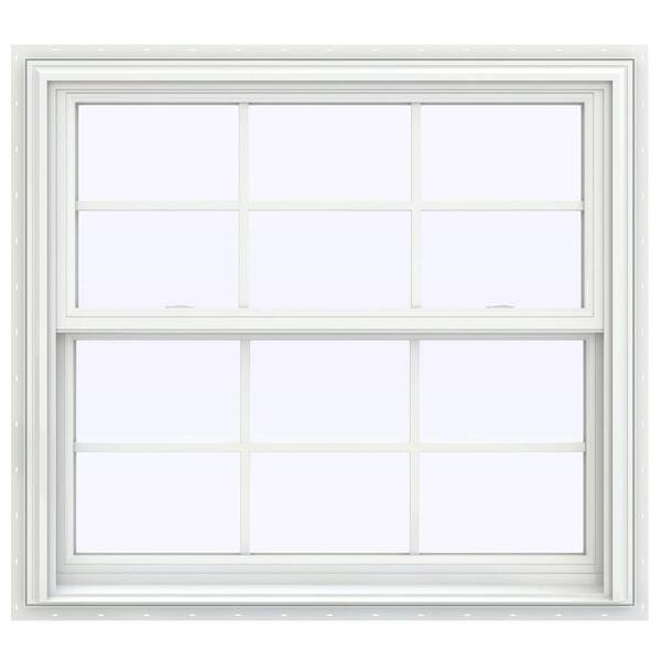 JELD-WEN 39.5 in. x 35.5 in. V-2500 Series White Vinyl Double Hung Window with Colonial Grids/Grilles